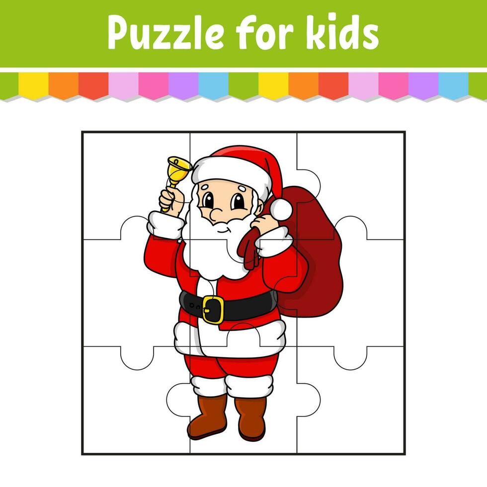 Puzzlespiel für Kinder. Puzzleteile. Arbeitsblatt Farbe. Weihnachtsthema. Aktivitätsseite. isolierte Vektorillustration. Cartoon-Stil. vektor