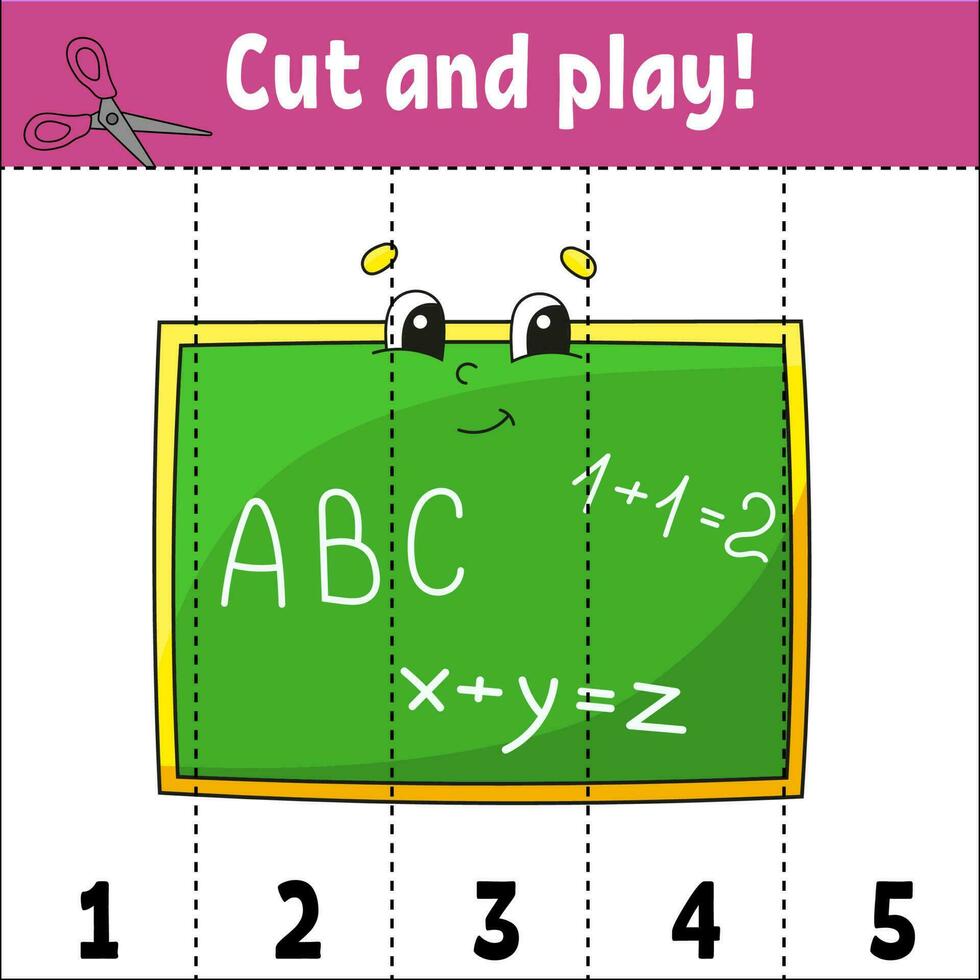 inlärning tal 1-5. skära och spela. utbildning arbetsblad. spel för ungar. Färg aktivitet sida. pussel för barn. gåta för förskola. tecknad serie stil. vektor illustration.