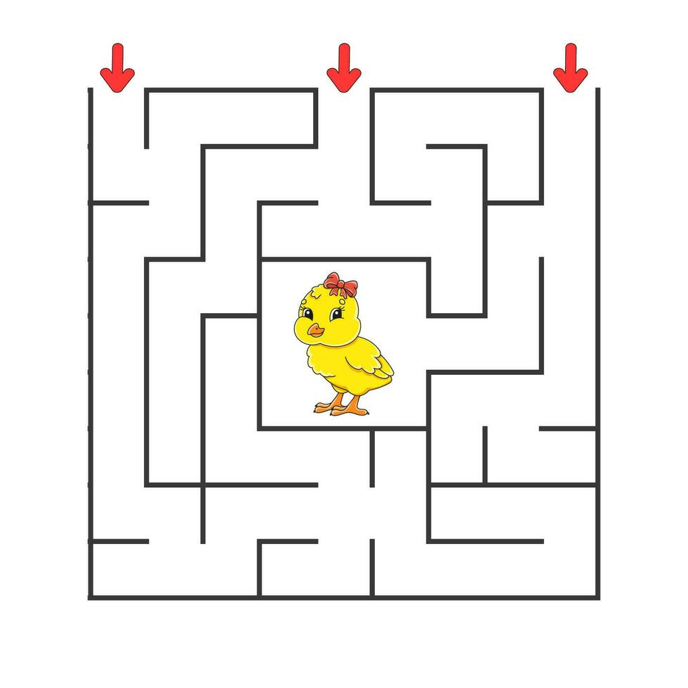 quadratisches Labyrinth. Spiel für Kinder. Puzzle für Kinder. Zeichentrickfigur. Labyrinth-Rätsel. Farbvektorillustration. finde den richtigen Weg. die Entwicklung des logischen und räumlichen Denkens. vektor