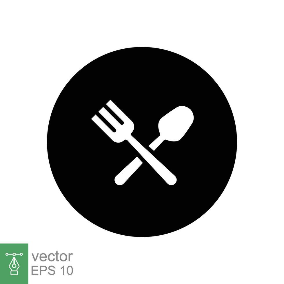 bestick ikon. enkel fast stil. sked och gaffel, bestick, servis, restaurang företag begrepp. svart silhuett, glyf symbol. vektor illustration isolerat på vit bakgrund. eps 10.
