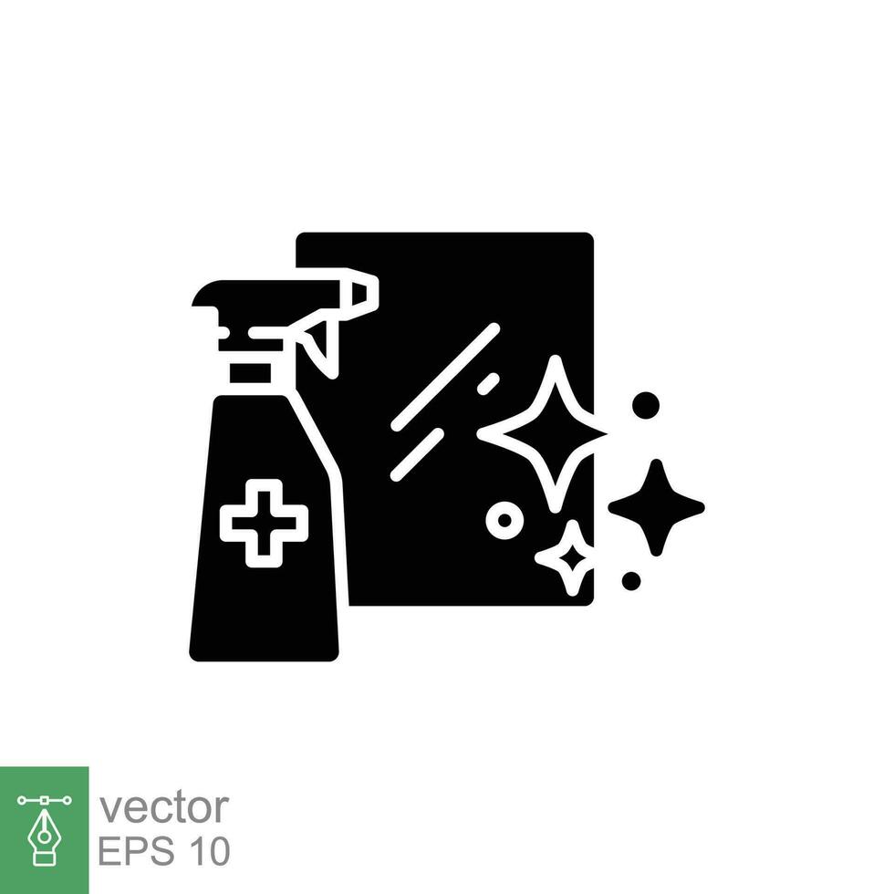 sanitizing yta ikon. enkel fast stil. antibakteriell spray, desinfektion yta, lätt rengöring begrepp. svart silhuett, glyf symbol. vektor illustration isolerat på vit bakgrund. eps 10.