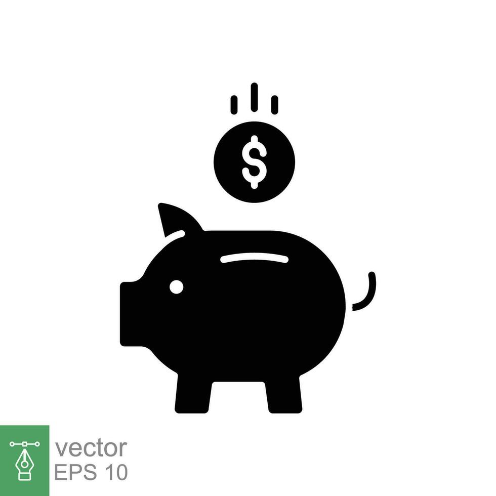 speichern Geld Symbol. einfach solide Stil. Schweinchen Bank, Schwein, Münze, Dollar, Budget, Wirtschaft, finanziell Konzept. schwarz Silhouette, Glyphe Symbol. Vektor Illustration isoliert auf Weiß Hintergrund. eps 10.