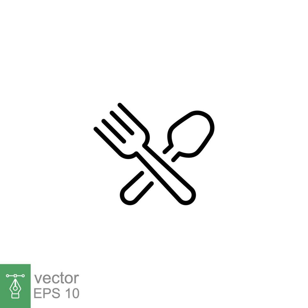 bestick ikon. enkel översikt stil. sked och gaffel, tallrik, bestick, servis, restaurang företag begrepp. tunn linje symbol. vektor illustration isolerat på vit bakgrund. eps 10.