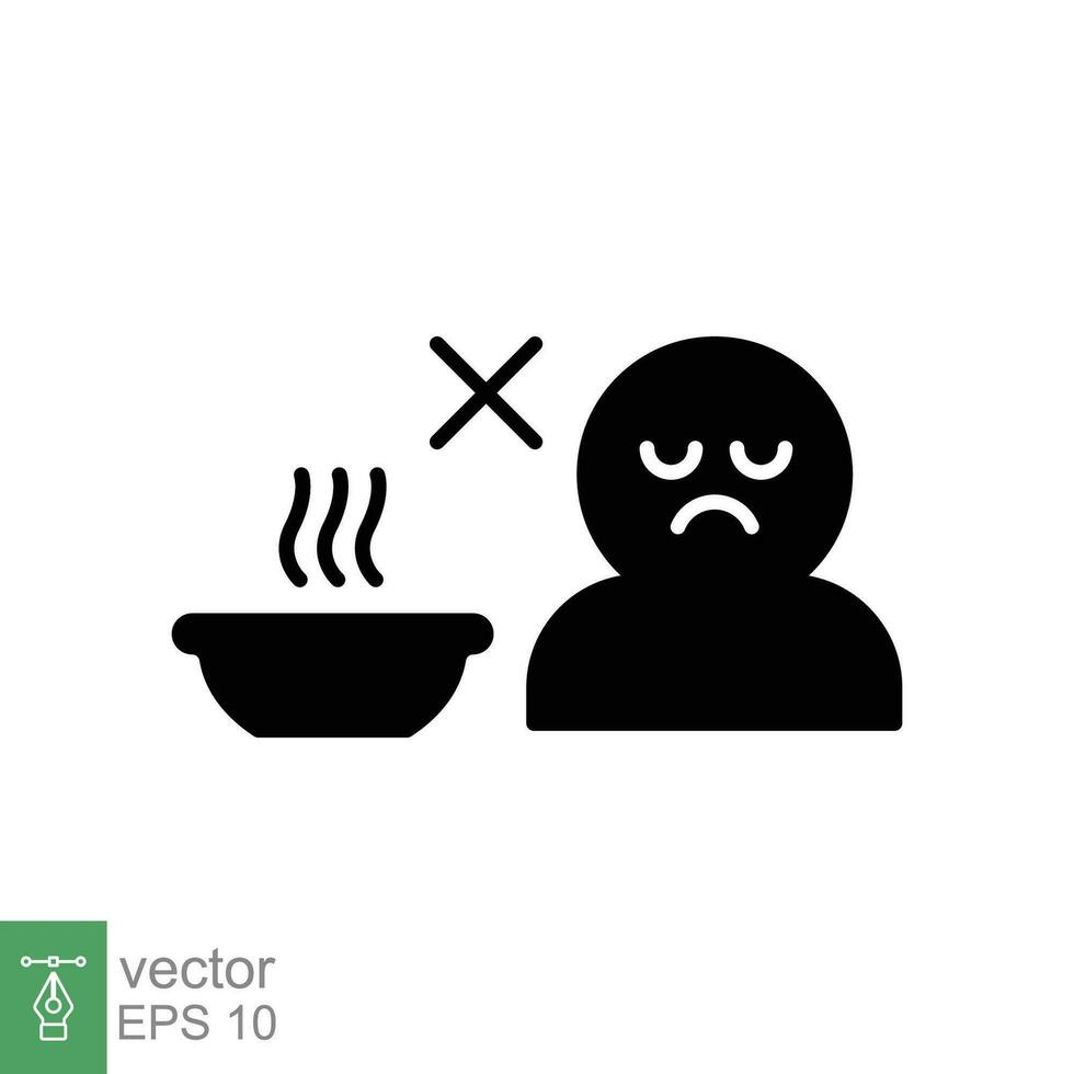 Verlust von Appetit Symbol. einfach solide Stil. Mann, Essen Mangel, Platte, Mahlzeit, Diät, Gesundheit, medizinisch Konzept. schwarz Silhouette, Glyphe Symbol. Vektor Illustration isoliert auf Weiß Hintergrund. eps 10.