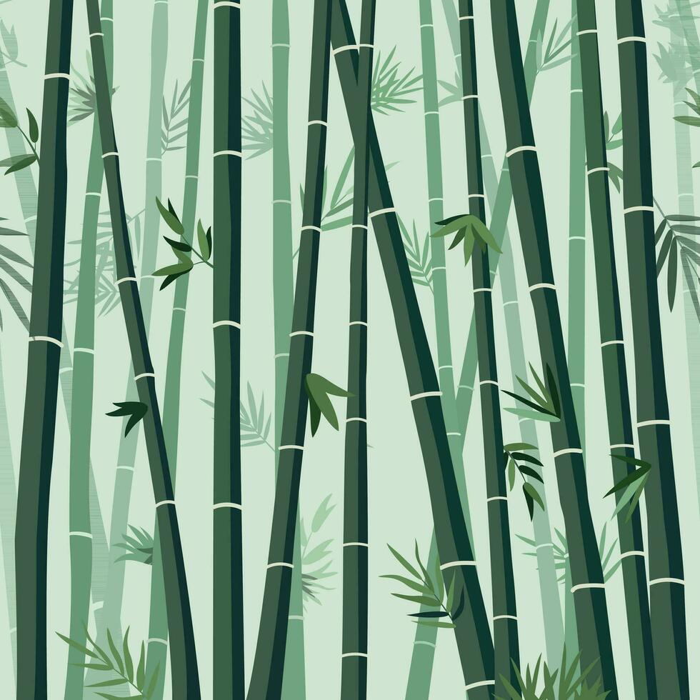 Vektor nahtlos horizontal Hintergrund mit Grün Bambus Stängel und Blätter. Bambus Bäume Mauer
