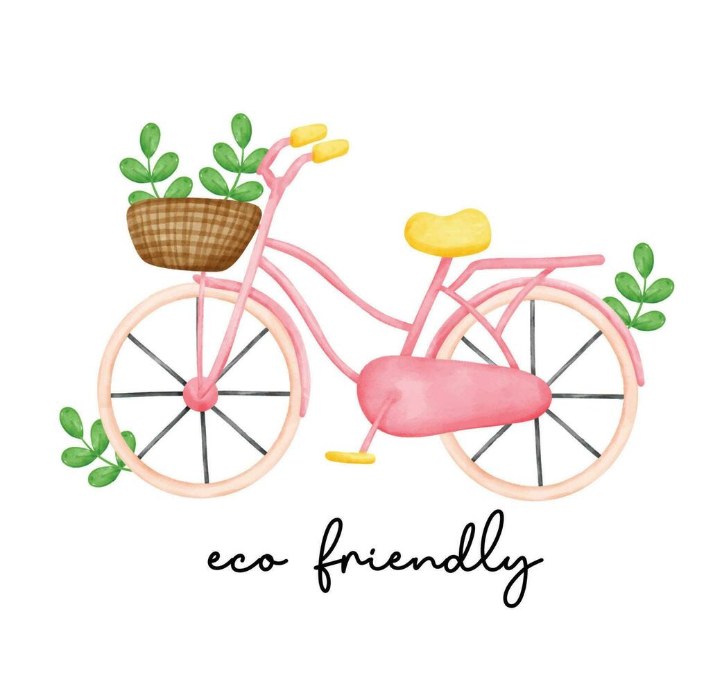 eco miljö vänlig rosa cykel symbol, spara energi vattenfärg målning vektor