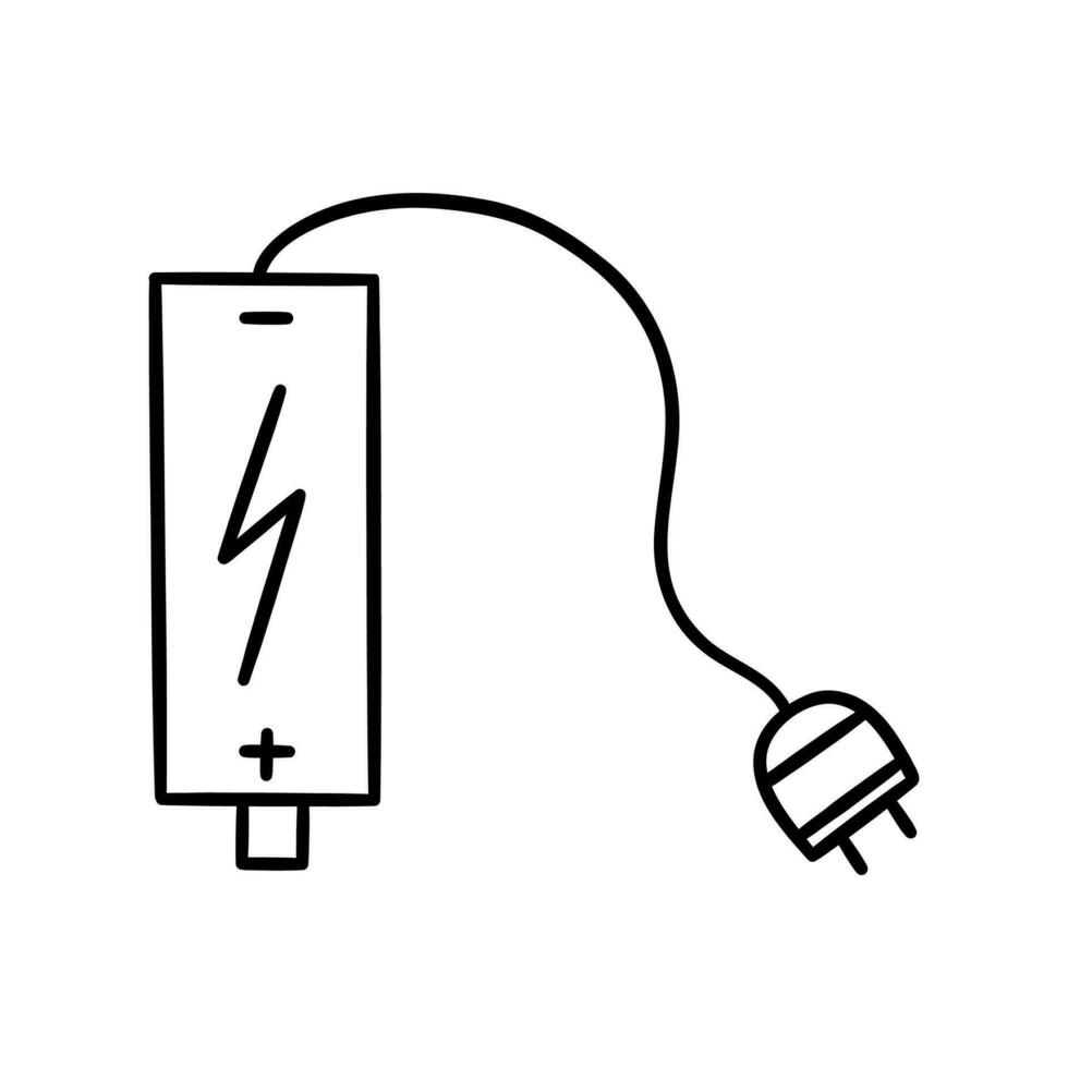 Batterie mit Kabel und elektrisch Stecker. Vektor