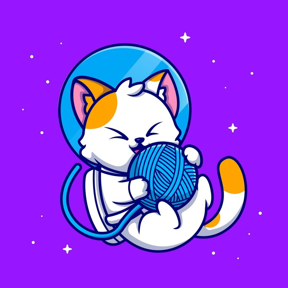 süß Katze Astronaut spielen Garn Ball Karikatur Vektor Symbol Illustration. Tier Wissenschaft Symbol Konzept isoliert Prämie Vektor. eben Karikatur Stil