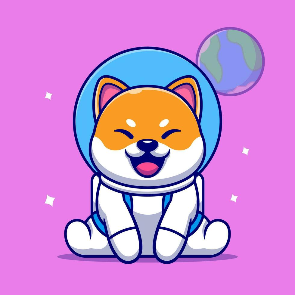 söt shiba inu hund astronaut Sammanträde tecknad serie vektor ikon illustration. djur- vetenskap ikon begrepp isolerat premie vektor. platt tecknad serie stil