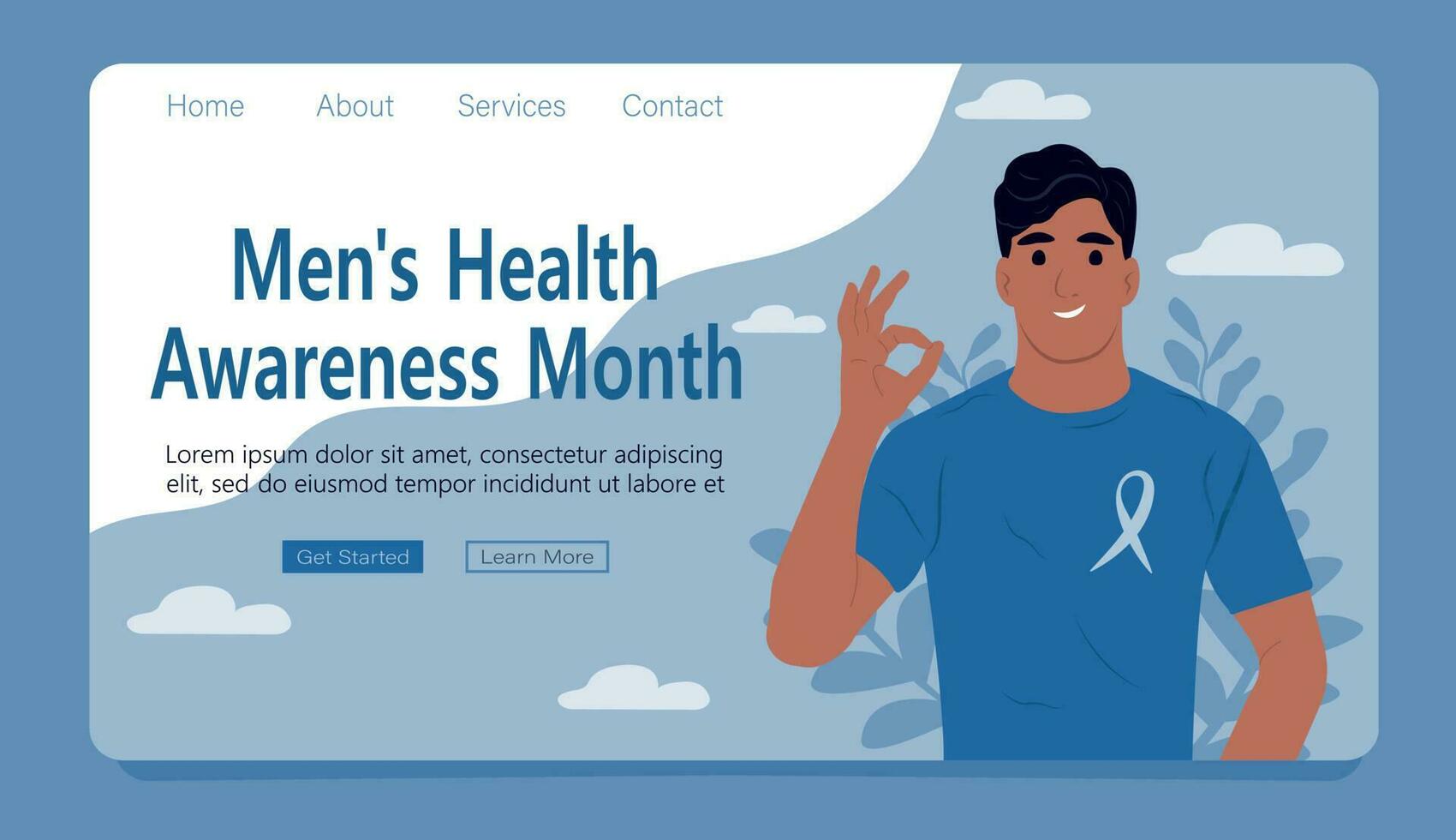 herr- hälsa medvetenhet månad. prostata cancer medvetenhet band med. värld prostata cancer dag. en mannens och en symbol av herr hälsa. webb sida mall. platt vektor illustration.