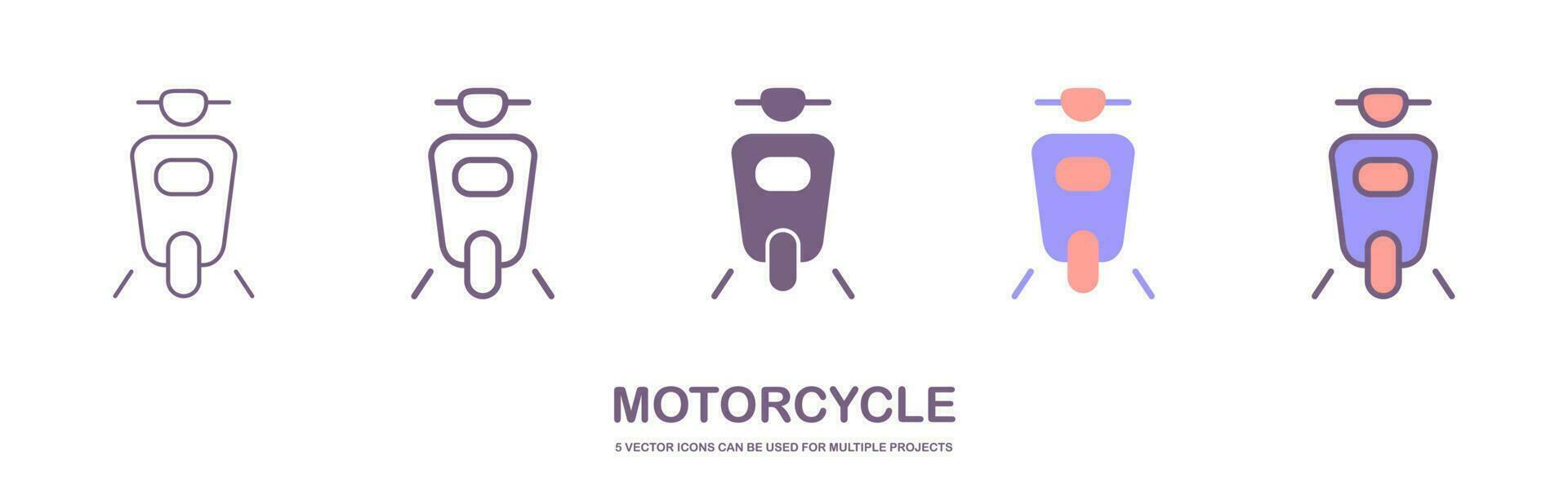 groß isoliert Motorrad Vektor bunt Symbole Satz, eben Abbildungen von verschiedene Art Motorräder. isoliert auf Weiß Hintergrund