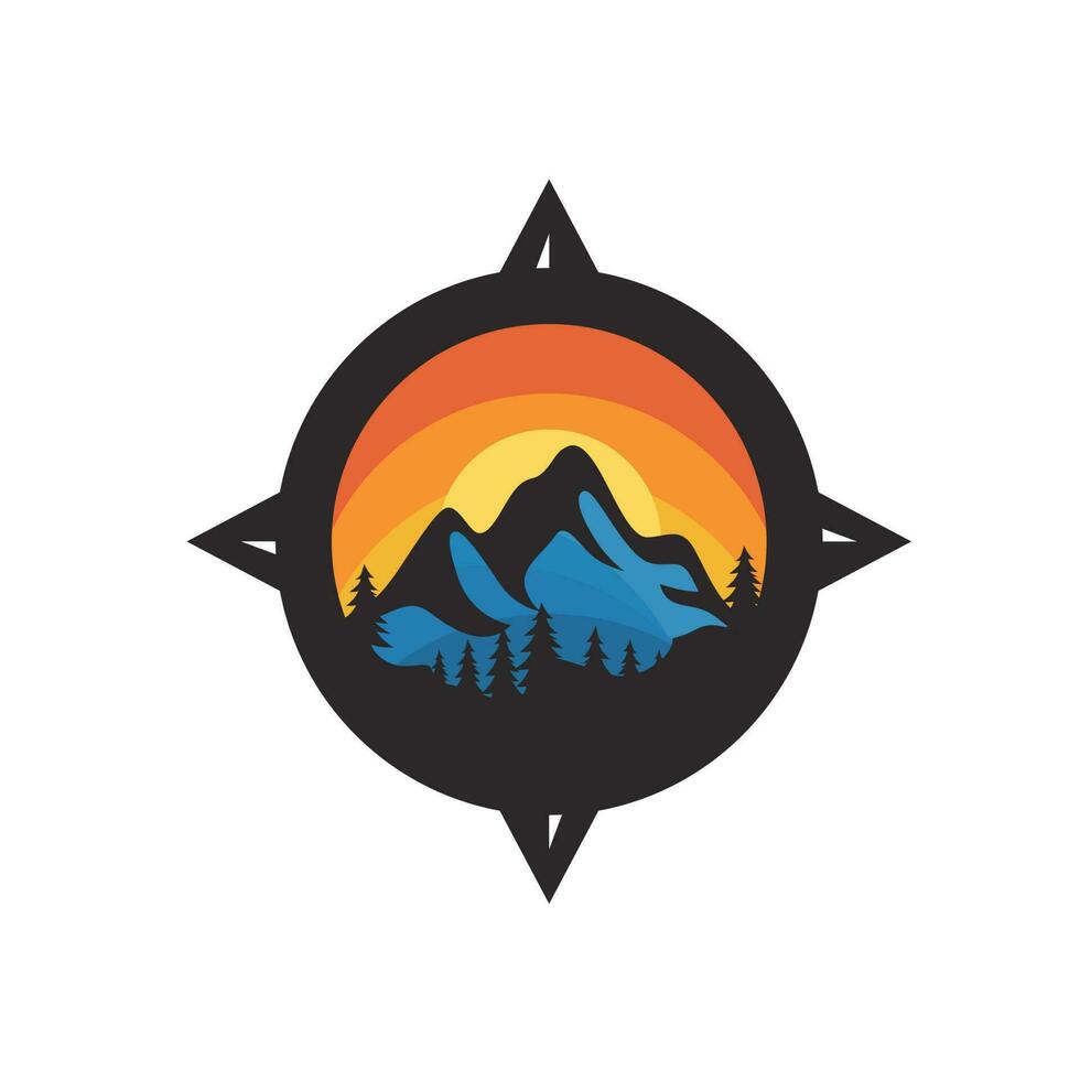 Berg und Kompass Logo Vektor Vorlage