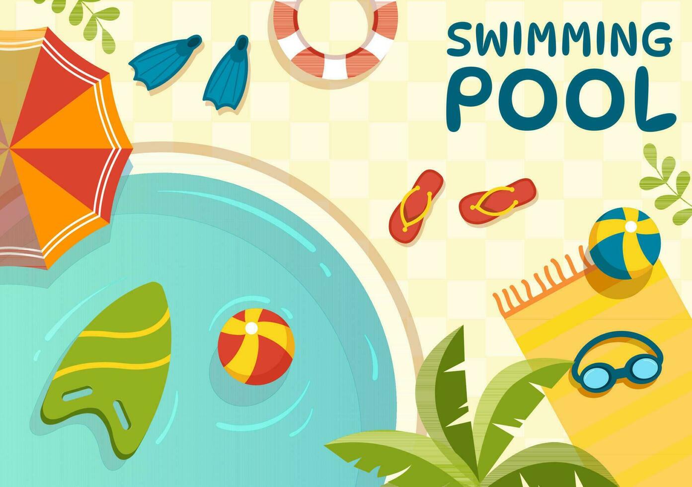 simning slå samman vektor illustration med sommar semester landskap begrepp och simma sommar aktivitet i platt tecknad serie hand dragen bakgrund mallar