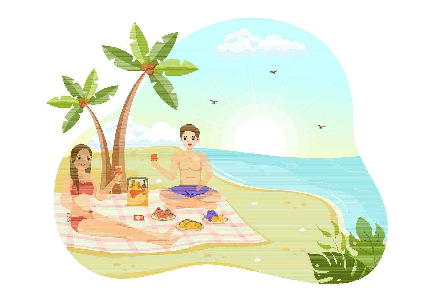 Picknick draußen Vektor Illustration von Menschen Sitzung auf ein Grün Gras im Natur auf Sommer- Urlaub Urlaube im eben Karikatur Hand gezeichnet Vorlagen