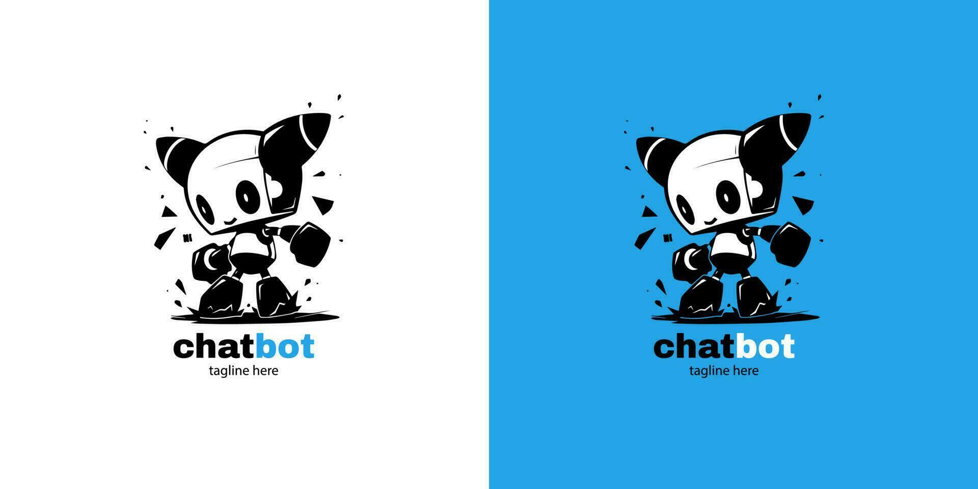 Roboter Chatbot Kopf Symbol Zeichen Design Vektor Illustration auf Weiß und Blau Hintergrund. süß ai bot Helfer Maskottchen Charakter Konzept Symbol Geschäft Assistent