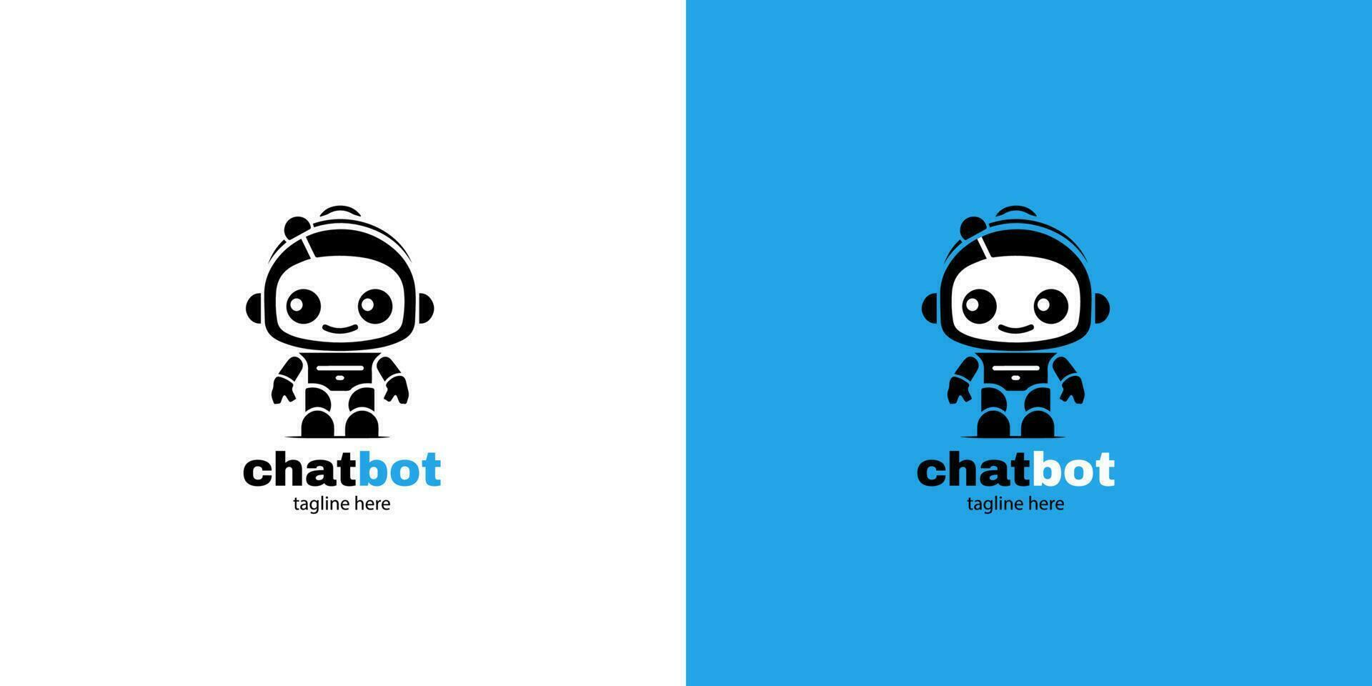 Roboter Chatbot Kopf Symbol Zeichen Design Vektor Illustration auf Weiß und Blau Hintergrund. süß ai bot Helfer Maskottchen Charakter Konzept Symbol Geschäft Assistent