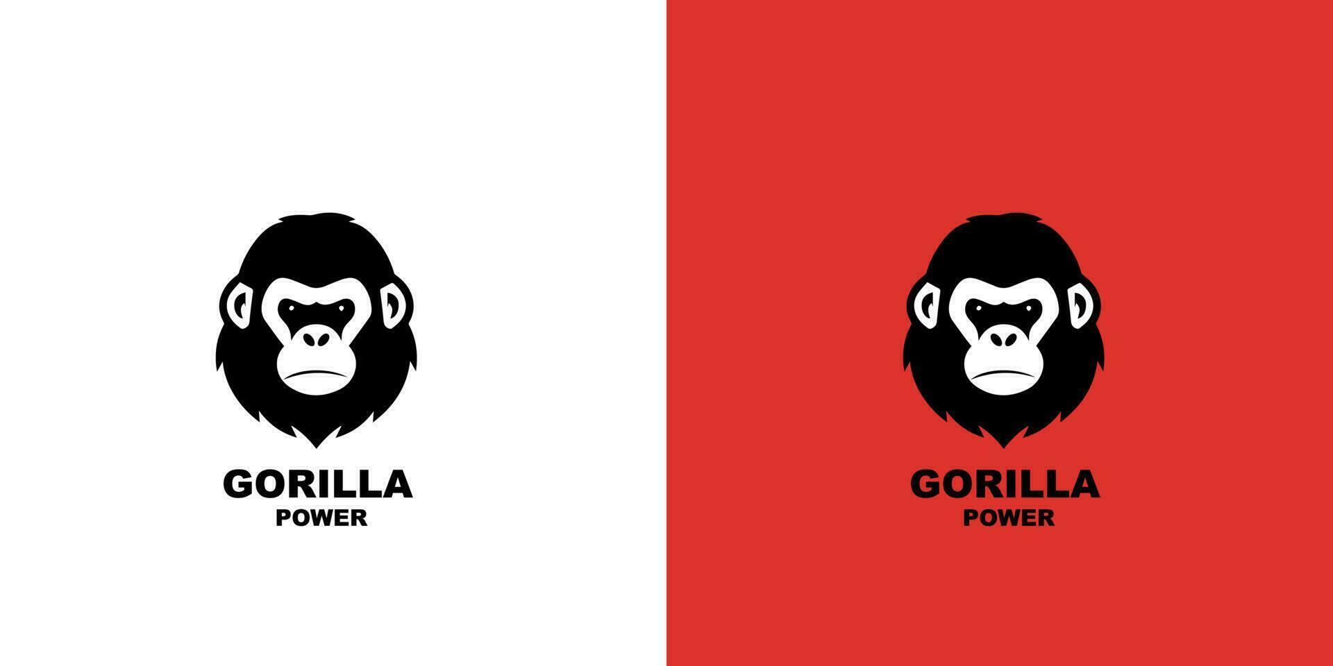 Gorilla Kopf Logo Vektor Illustration auf ein Weiß und rot Hintergrund. Logo markieren.