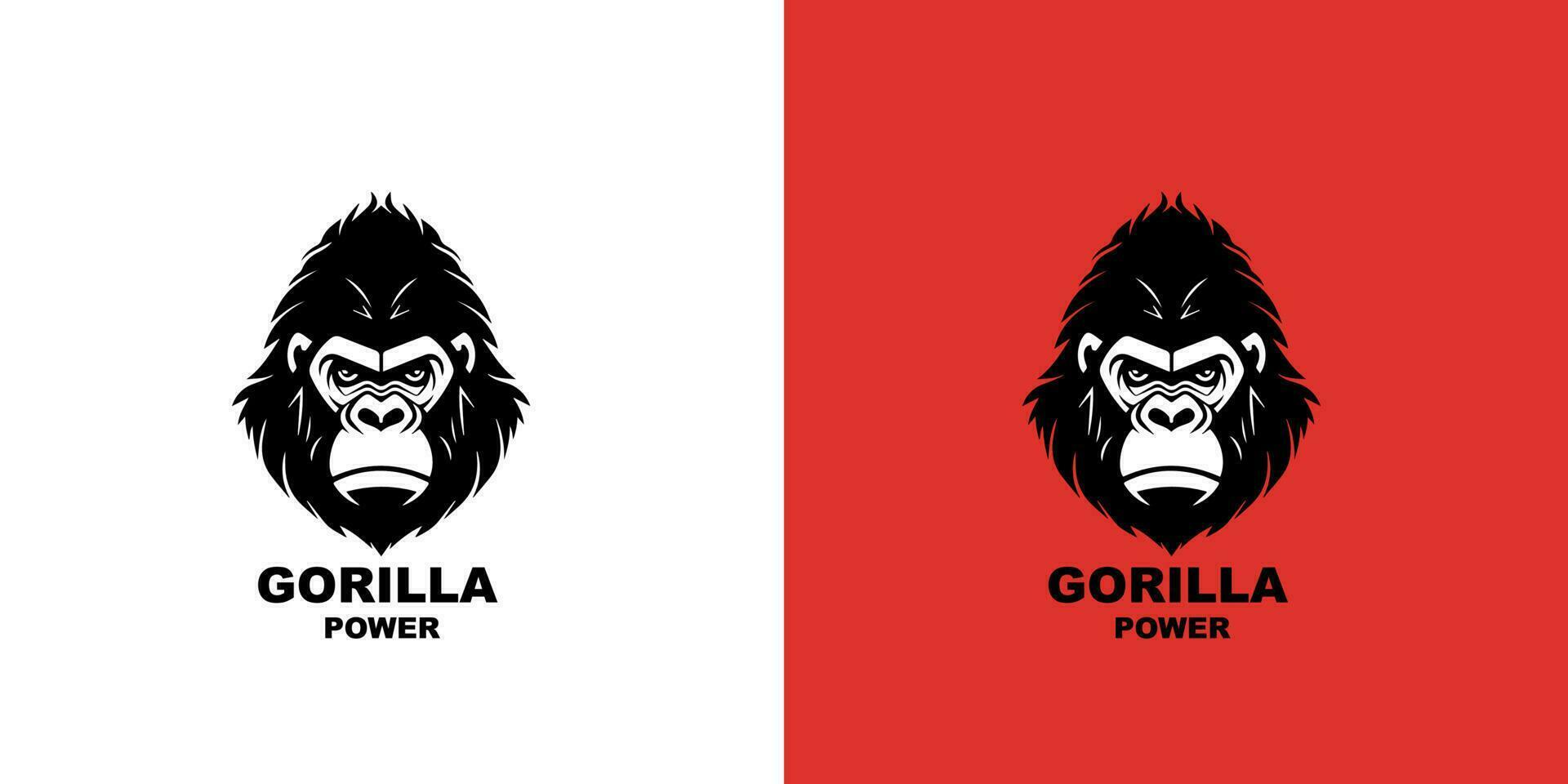 gorilla huvud logotyp vektor illustration på en vit och röd bakgrund. logotyp märke.