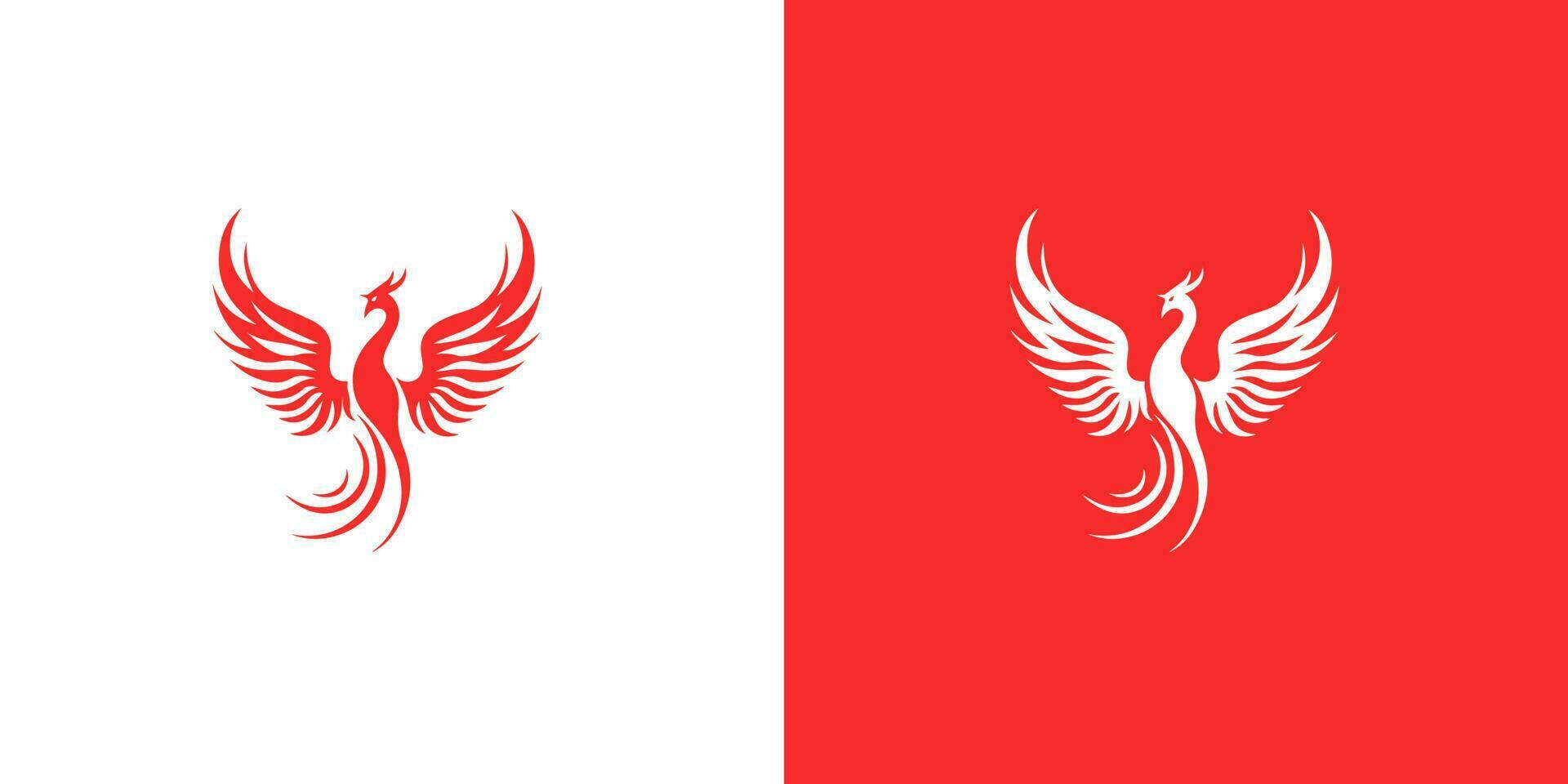 abstrakt röd och vit fågel Fenix logotyp design mall på röd och vit bakgrund . vektor illustration logotyp