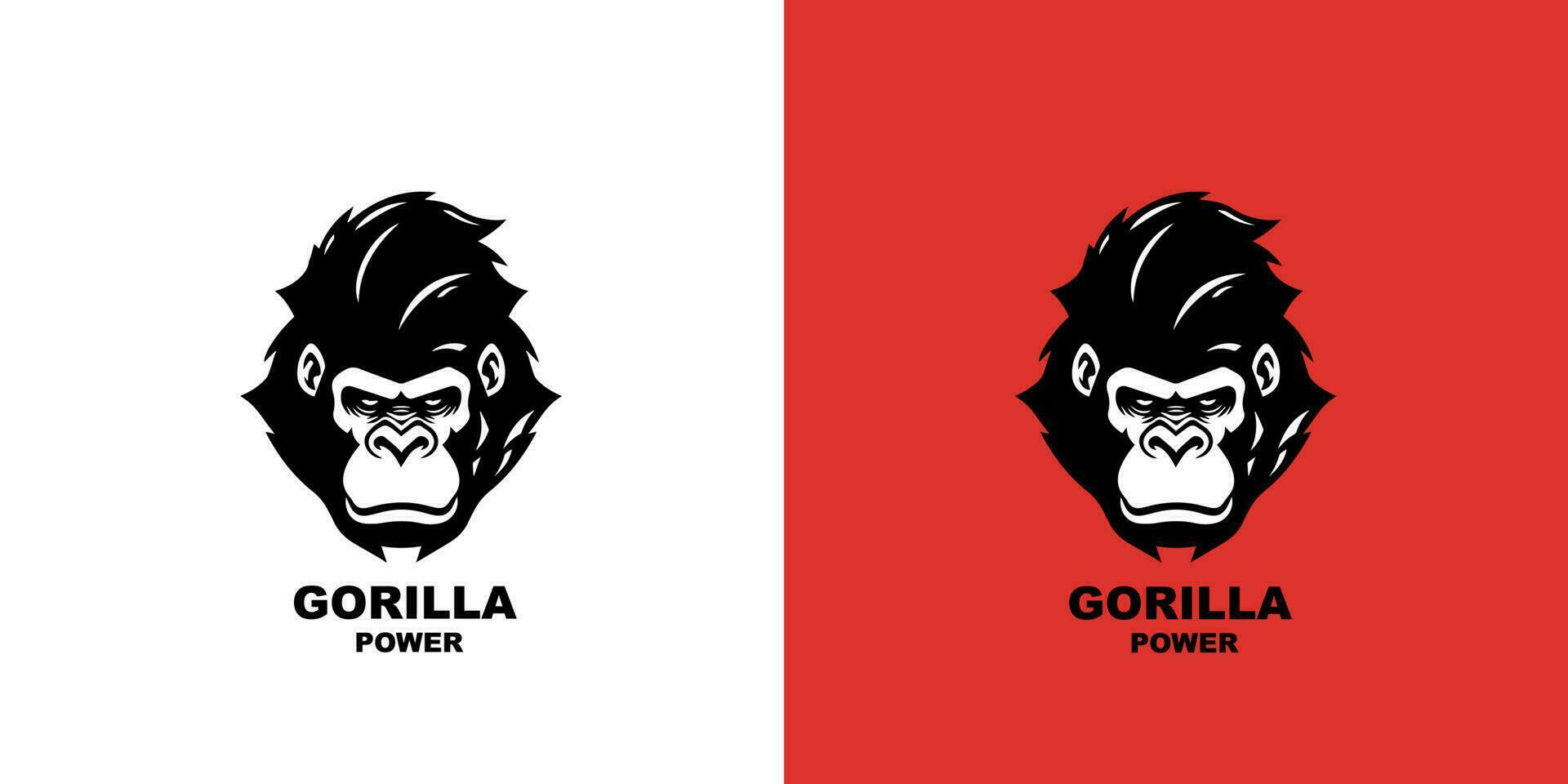 Gorilla Kopf Logo Vektor Illustration auf ein Weiß und rot Hintergrund. Logo markieren.