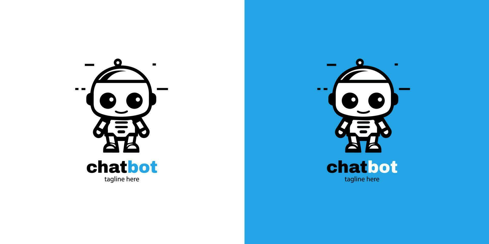 Roboter Chatbot Kopf Symbol Zeichen Design Vektor Illustration auf Weiß und Blau Hintergrund. süß ai bot Helfer Maskottchen Charakter Konzept Symbol Geschäft Assistent