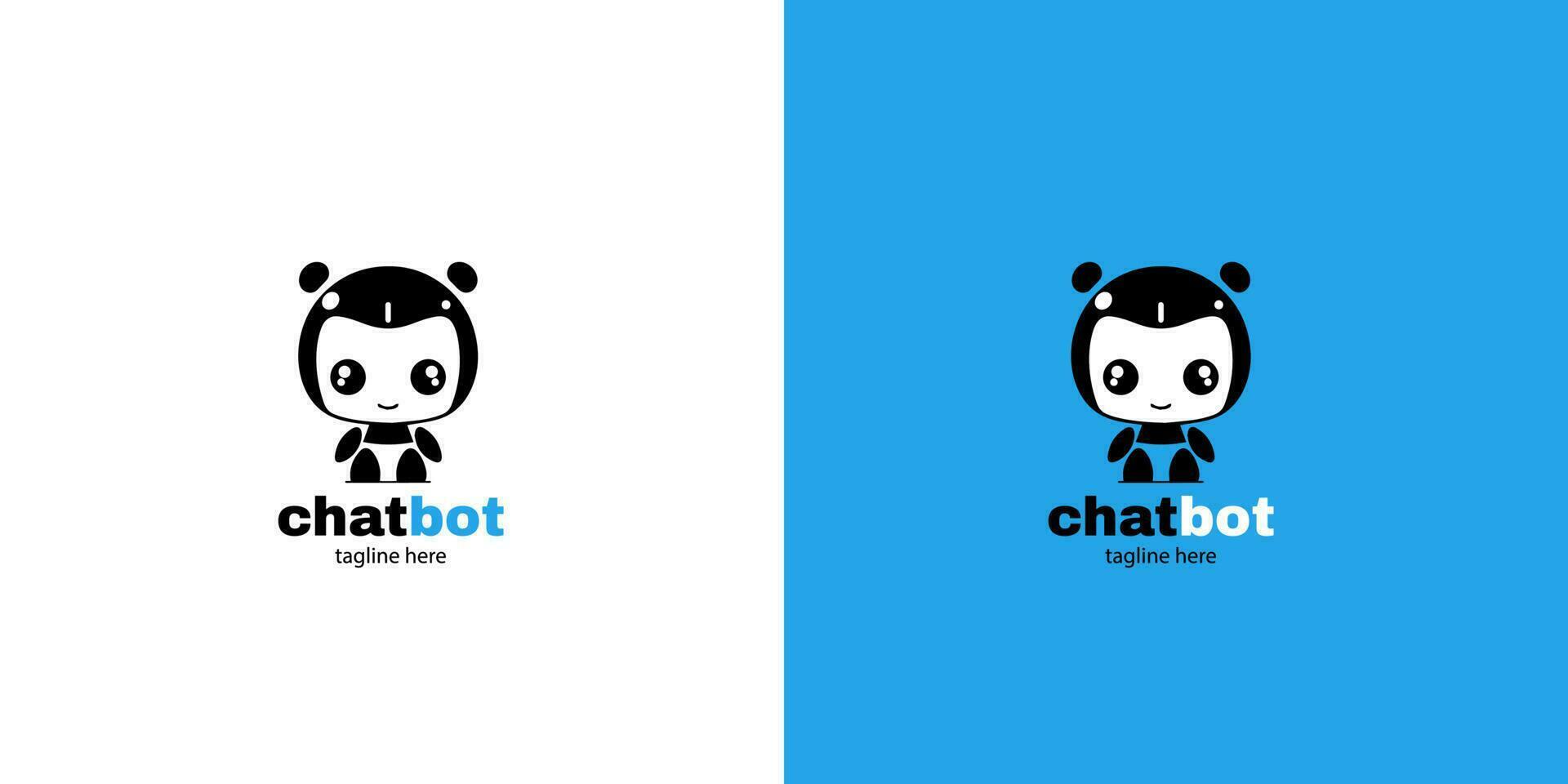 Mädchen Chatbot Person Symbol Zeichen Design Vektor Illustration auf Weiß und Blau Hintergrund. süß ai bot Helfer Maskottchen Charakter Konzept Symbol Geschäft Assistent