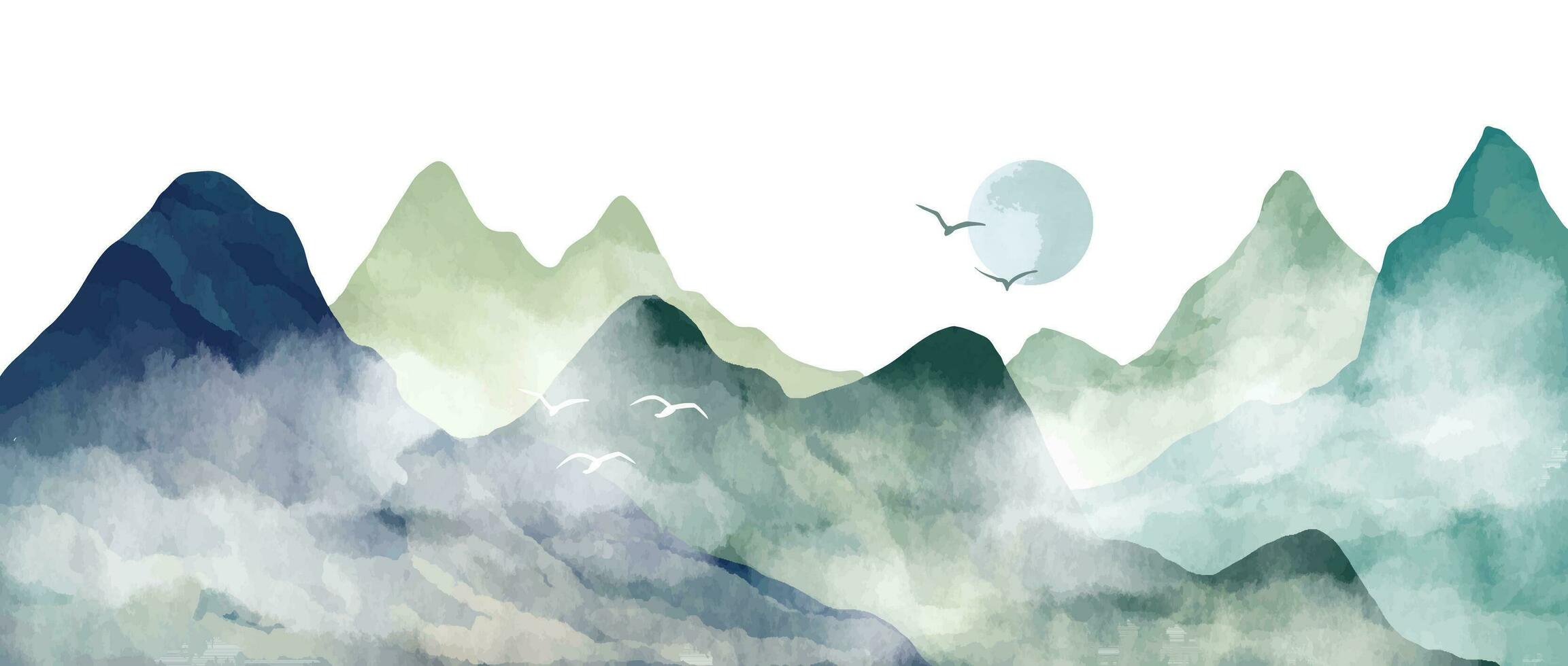 naturlig blå berg landskap. vattenfärg målning. abstrakt samtida estetisk bakgrunder landskap. med berg, kulle och de måne. vektor illustrationer