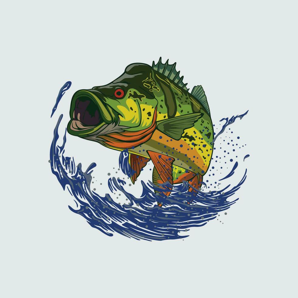 Vektor Illustration Springen Pfau Bass Fisch