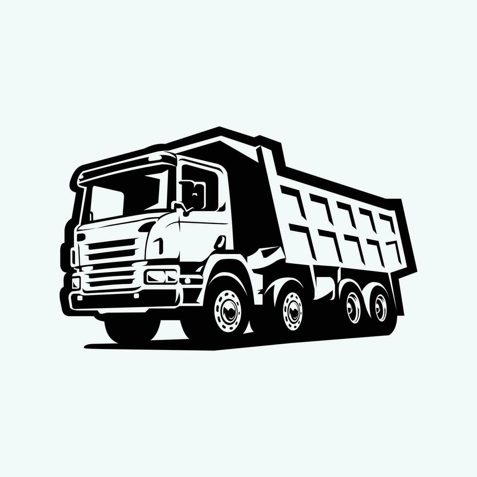 Prämie Dump LKW Silhouette einfarbig Vektor Kunst isoliert. Kipper LKW Vektor Kunst Illustration