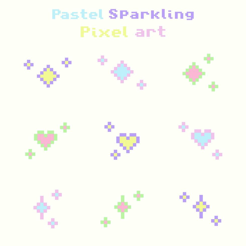 pastell gnistrande pixel konst uppsättning, vektor gnistrande pixel uppsättning,