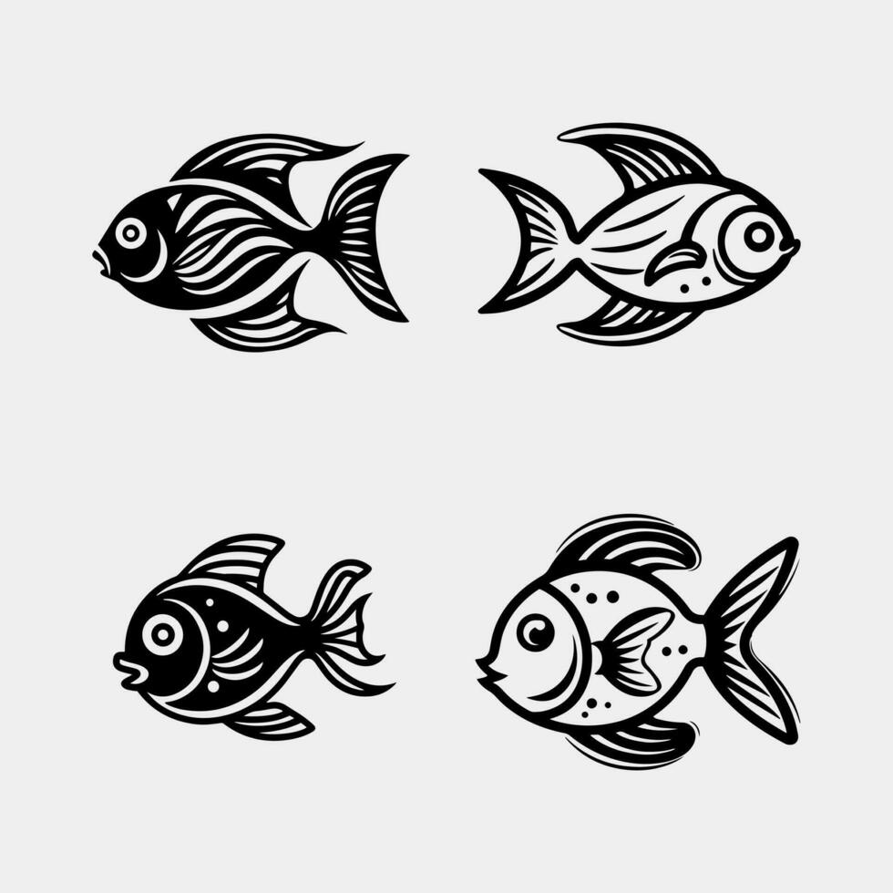 fisk - uppsättning av vektor ikoner isolerat på vit