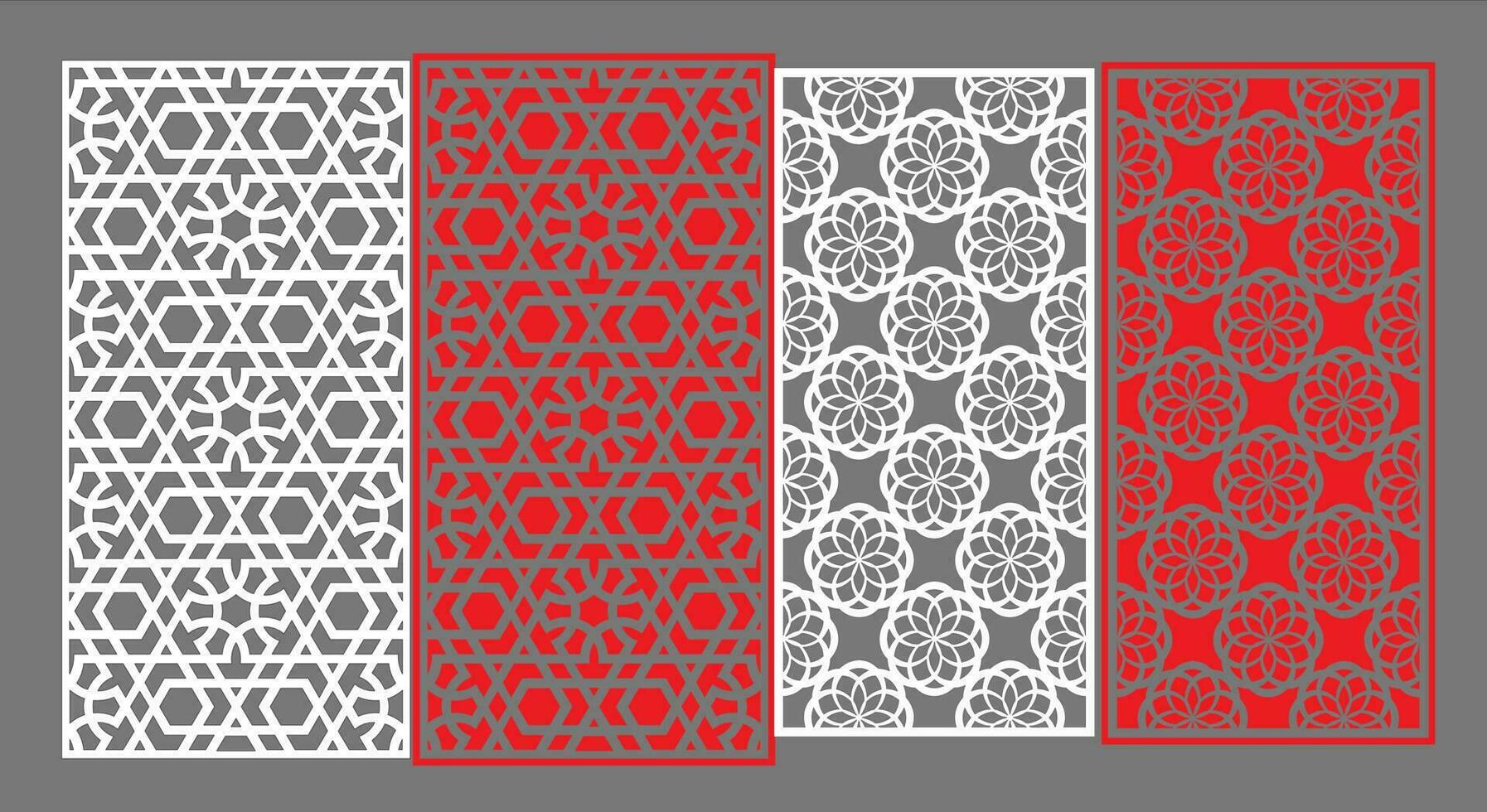 dekorativ vägg paneler uppsättning Jali design cnc mönster, laser skärande mönster, router cnccutting.jali laser skära dekorativ panel uppsättning med spets mönster. vektor