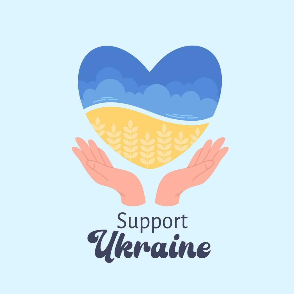 Ukraine Flagge im das gestalten von Herz. speichern Ukraine, Unterstützung Ukraine. Weizen Felder und Blau Himmel vektor
