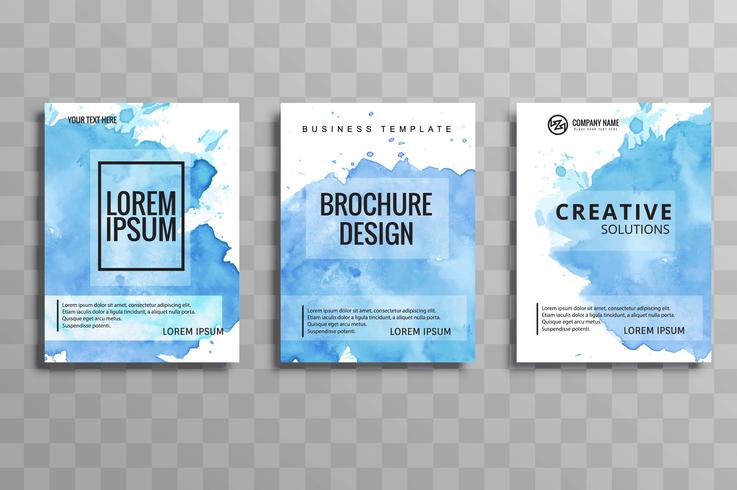 abstrakt blå akvarell affärs broschyr set design vektor