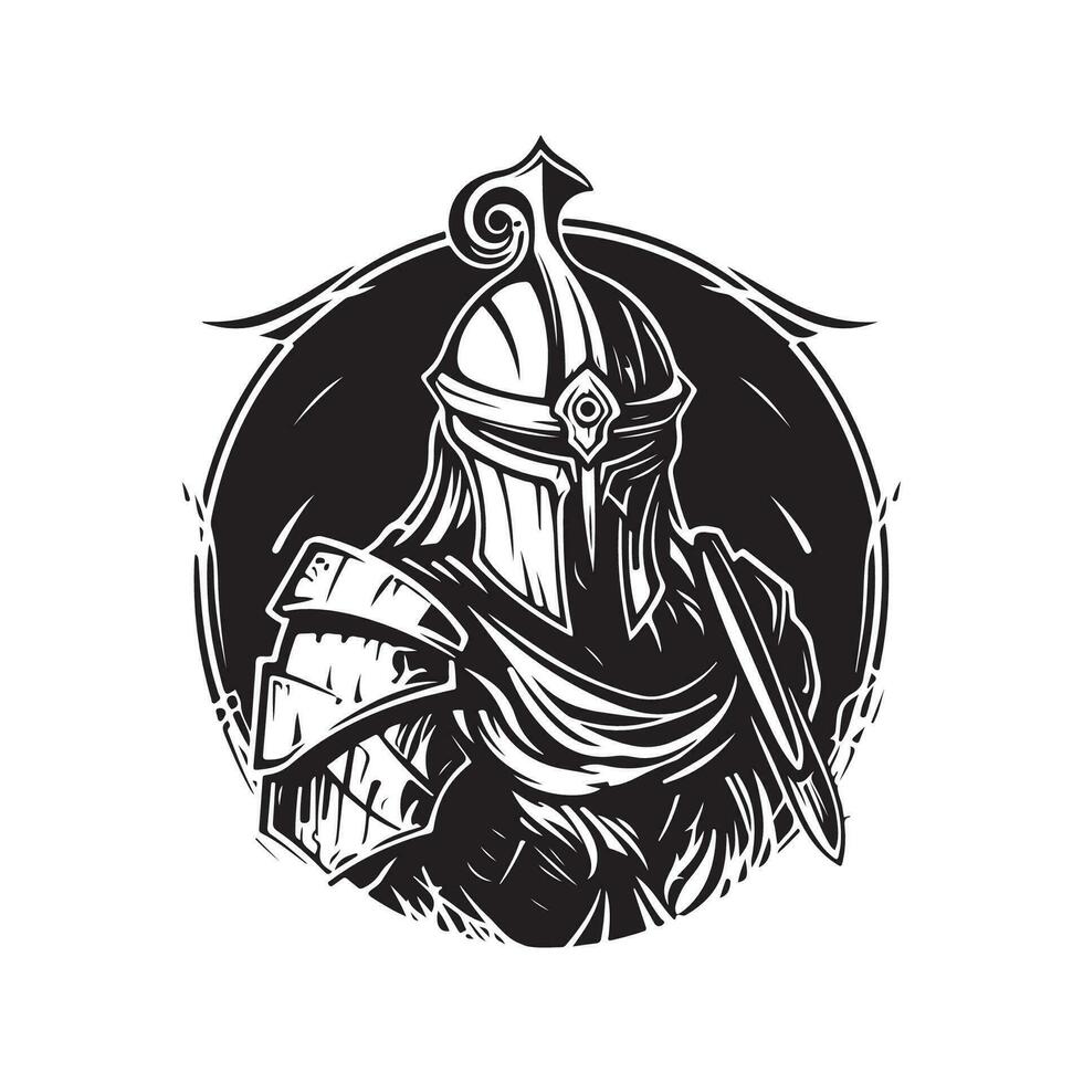 paladin, årgång logotyp linje konst begrepp svart och vit Färg, hand dragen illustration vektor