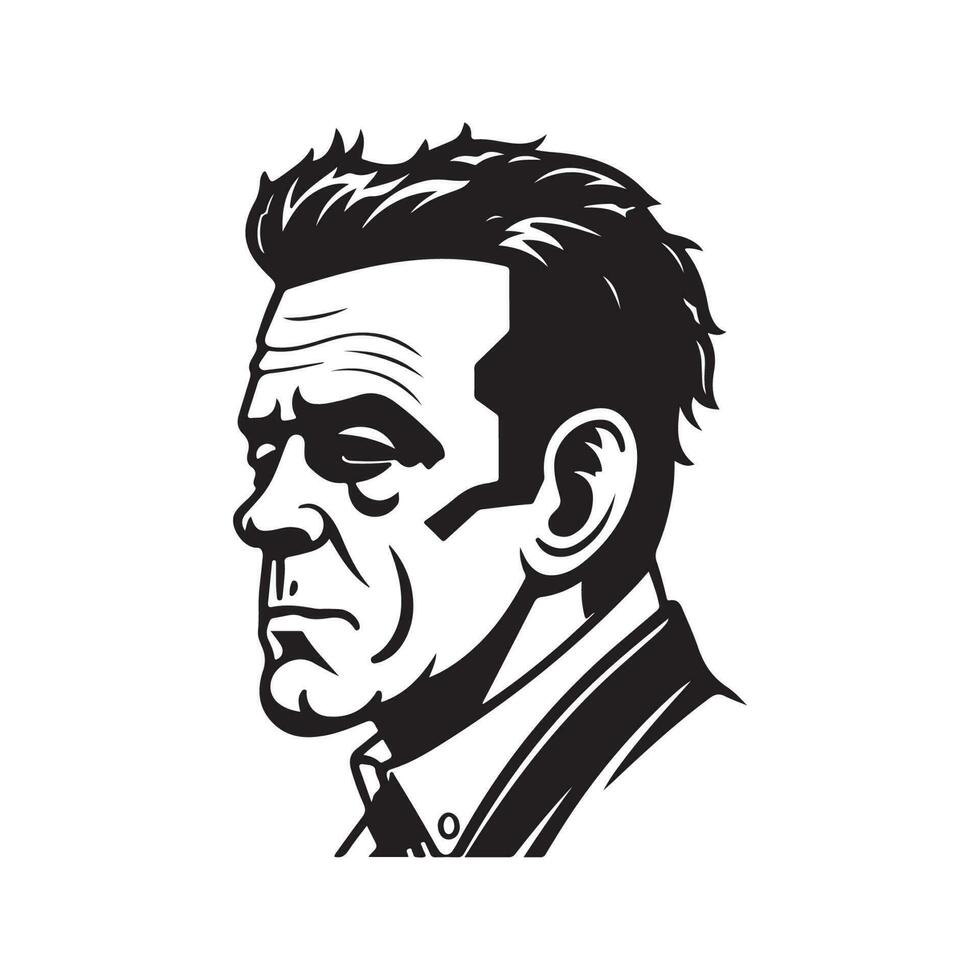 Frankenstein, Jahrgang Logo Linie Kunst Konzept schwarz und Weiß Farbe, Hand gezeichnet Illustration vektor