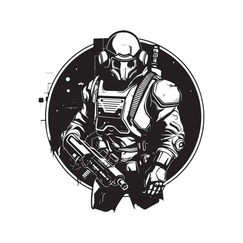 sci fi Person, Jahrgang Logo Linie Kunst Konzept schwarz und Weiß Farbe, Hand gezeichnet Illustration vektor