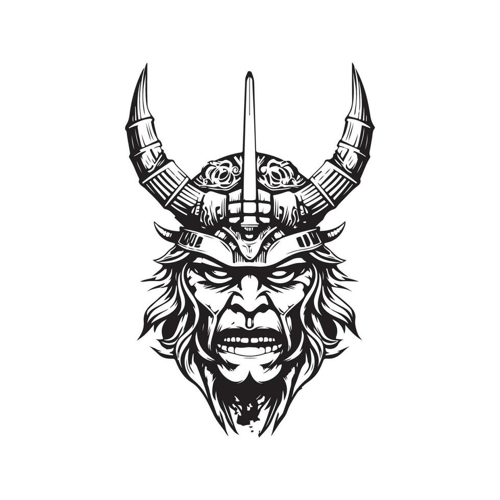 Maske von Samurai, Jahrgang Logo Linie Kunst Konzept schwarz und Weiß Farbe, Hand gezeichnet Illustration vektor