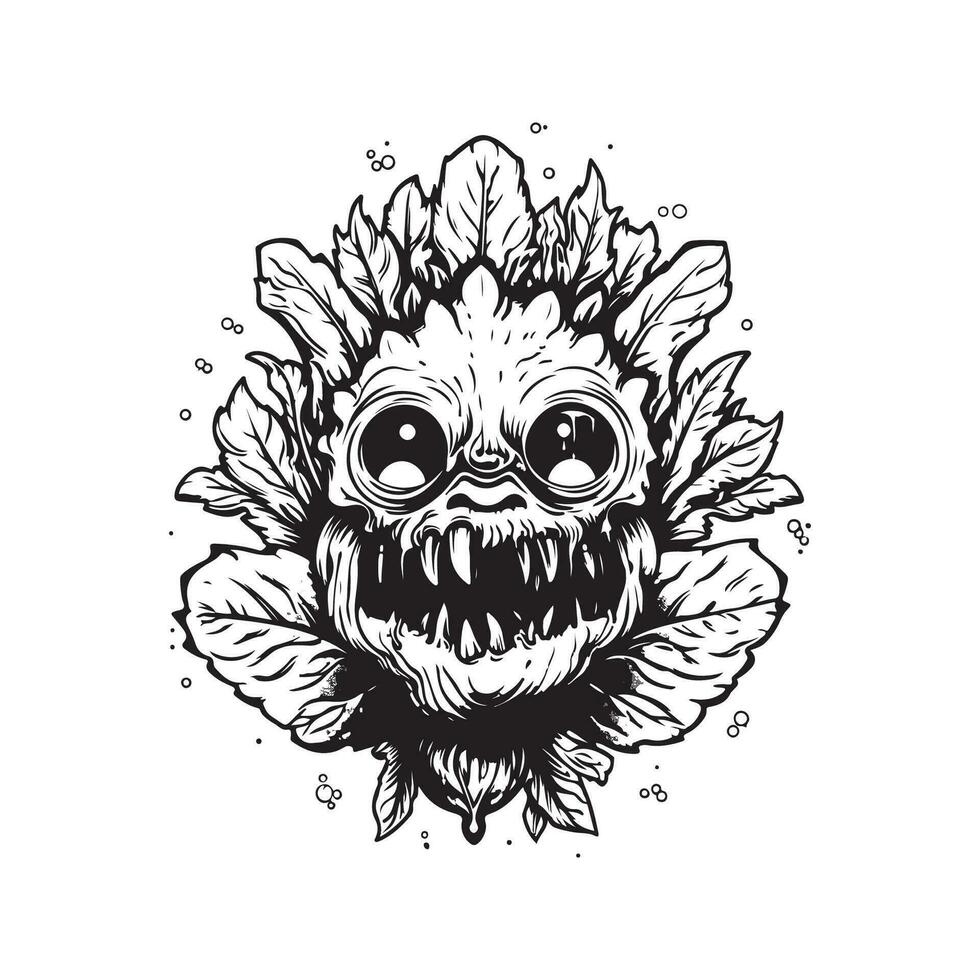 monster växt, årgång logotyp linje konst begrepp svart och vit Färg, hand dragen illustration vektor