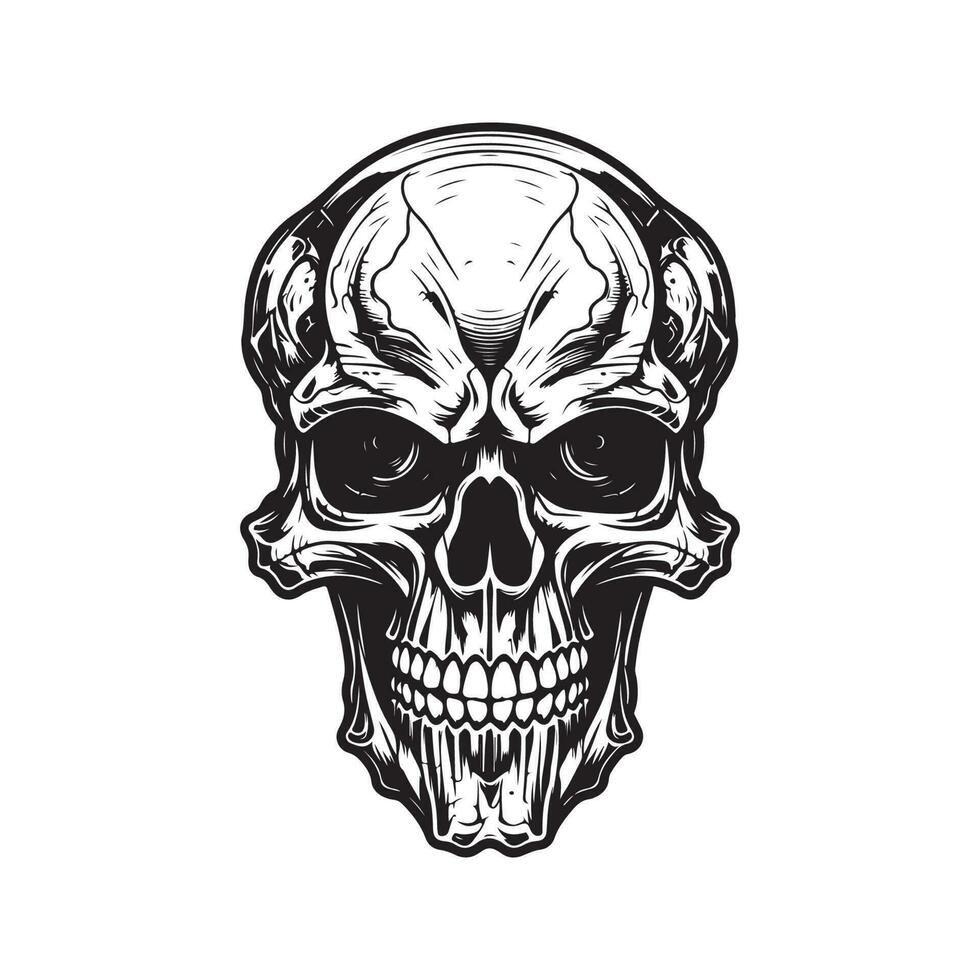 besatt skalle, årgång logotyp linje konst begrepp svart och vit Färg, hand dragen illustration vektor