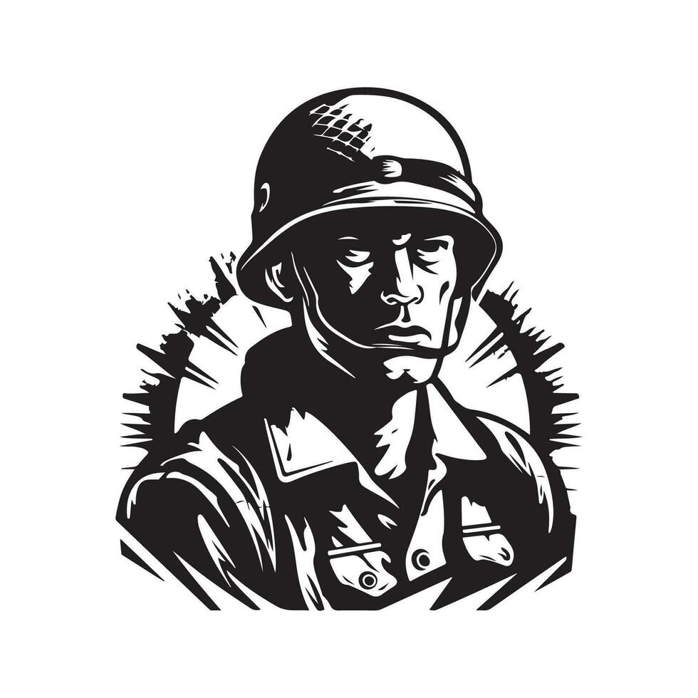 Soldat Charakter, Jahrgang Logo Linie Kunst Konzept schwarz und Weiß Farbe, Hand gezeichnet Illustration vektor