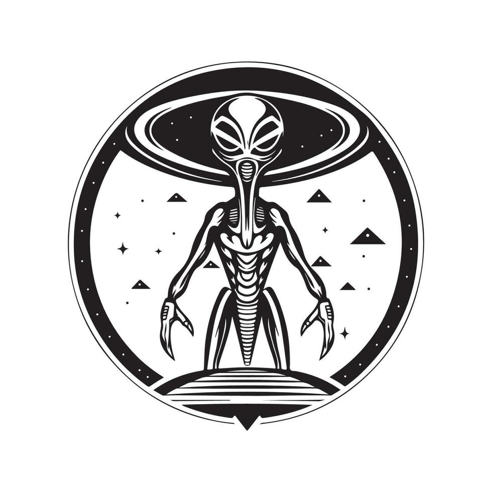 Riese Außerirdischer, Jahrgang Logo Linie Kunst Konzept schwarz und Weiß Farbe, Hand gezeichnet Illustration vektor
