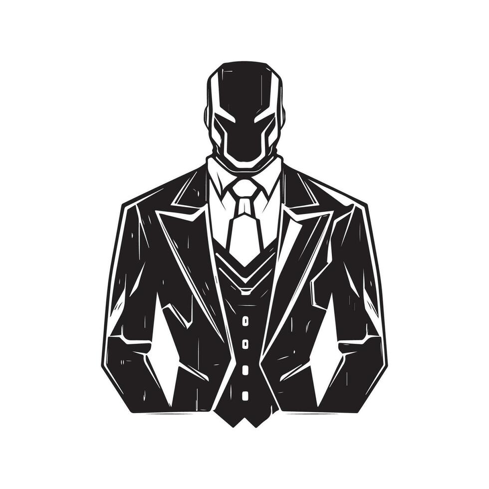 futuristisch Anzug, Jahrgang Logo Linie Kunst Konzept schwarz und Weiß Farbe, Hand gezeichnet Illustration vektor