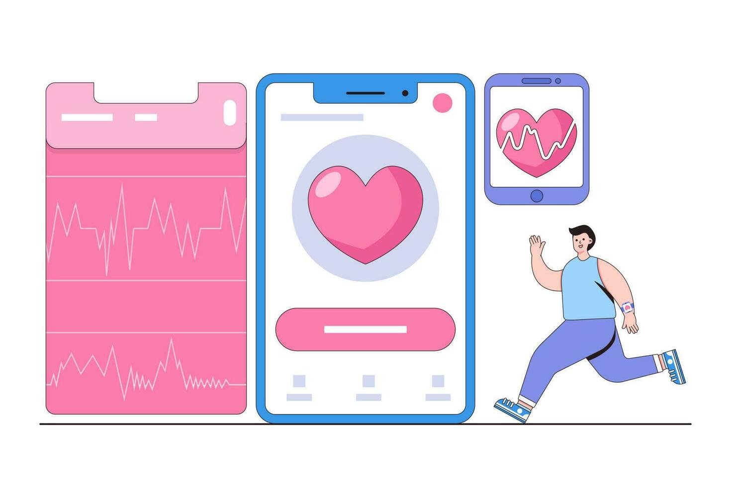 Digital Gesundheit und Fitness Konzept mit ein Person tragen ein Fitness Tracker und mit gesundheitsbezogen Handy, Mobiltelefon Apps vektor