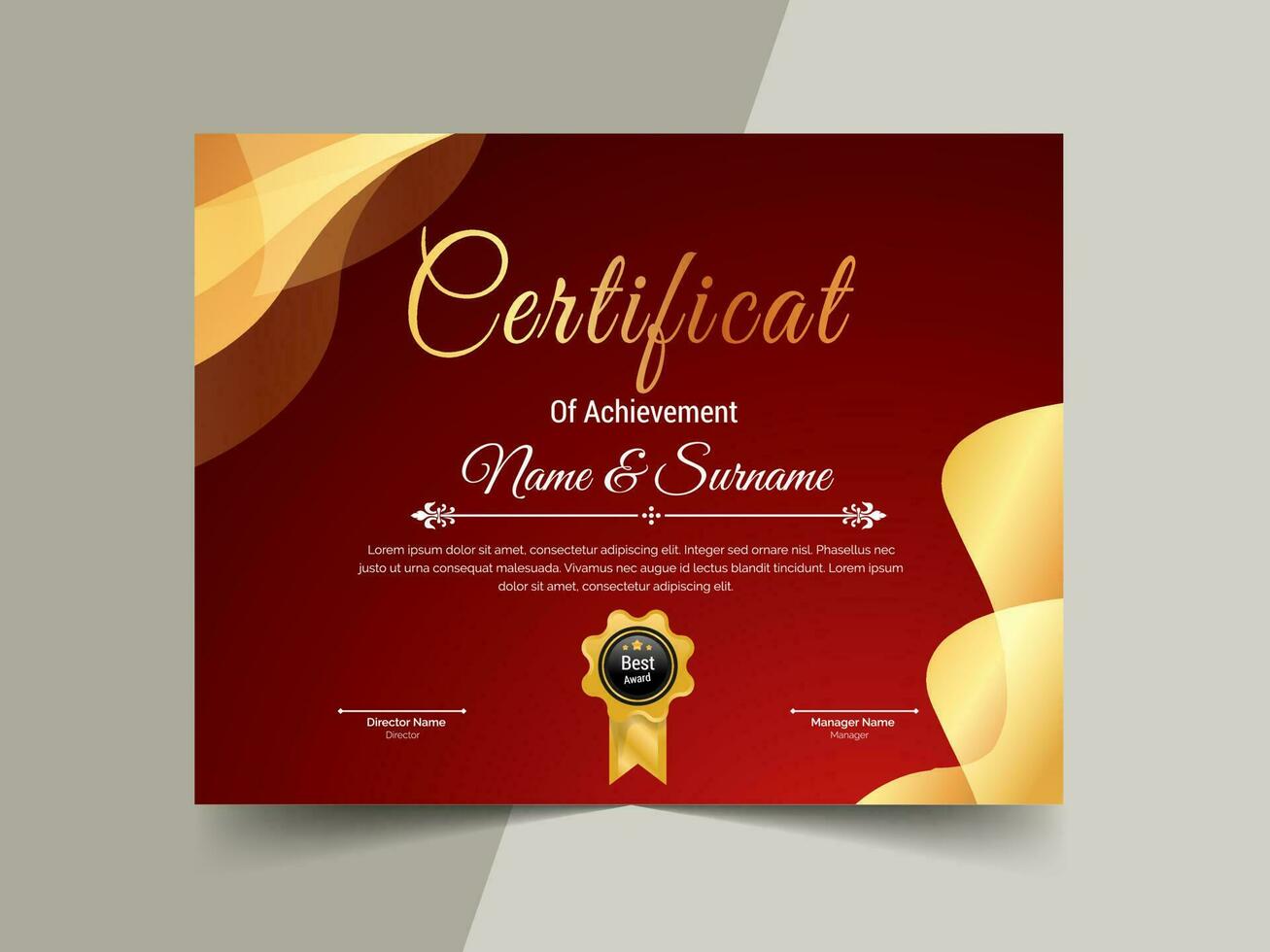 kreativ certifikat av prestation mall design. lyx elegant blå och guld diplom, företags- Träning certifikat design vektor