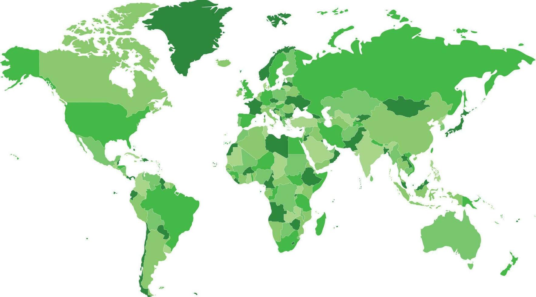 politisk tom värld Karta vektor illustration med annorlunda toner av grön för varje Land. redigerbar och klart märkt skikten.
