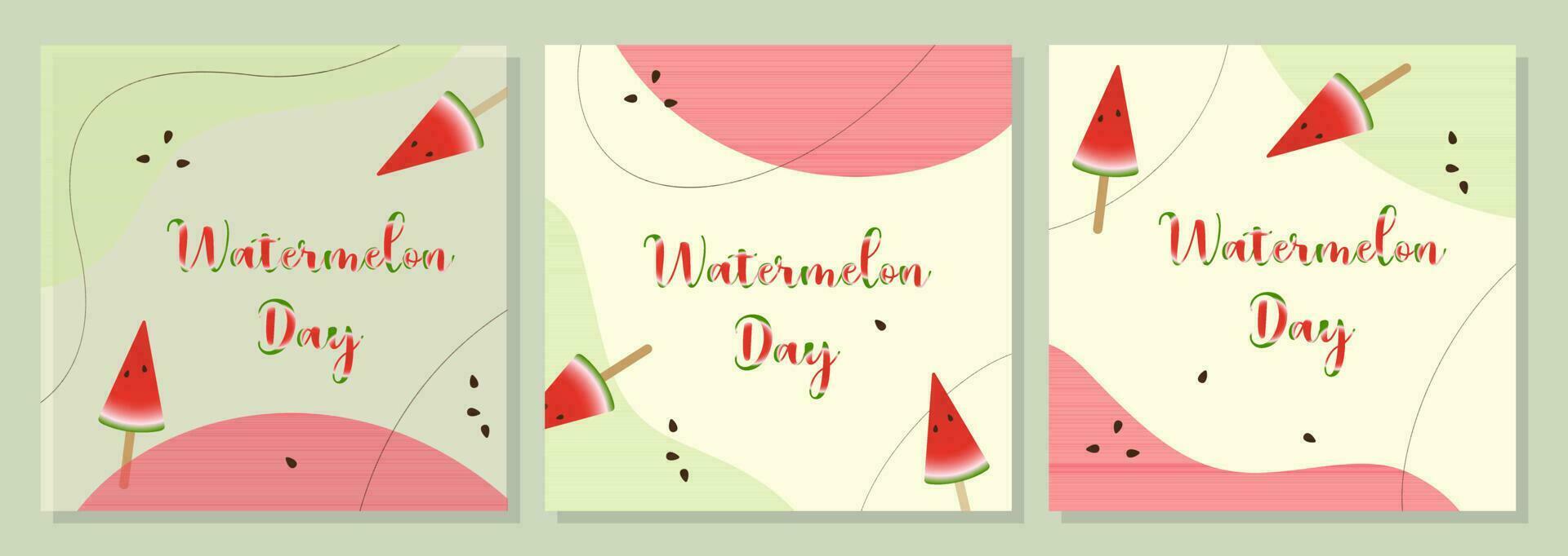 Plakate Wassermelone Tag, rot und Grün Hintergrund Boho Stil, Banner Satz. vektor
