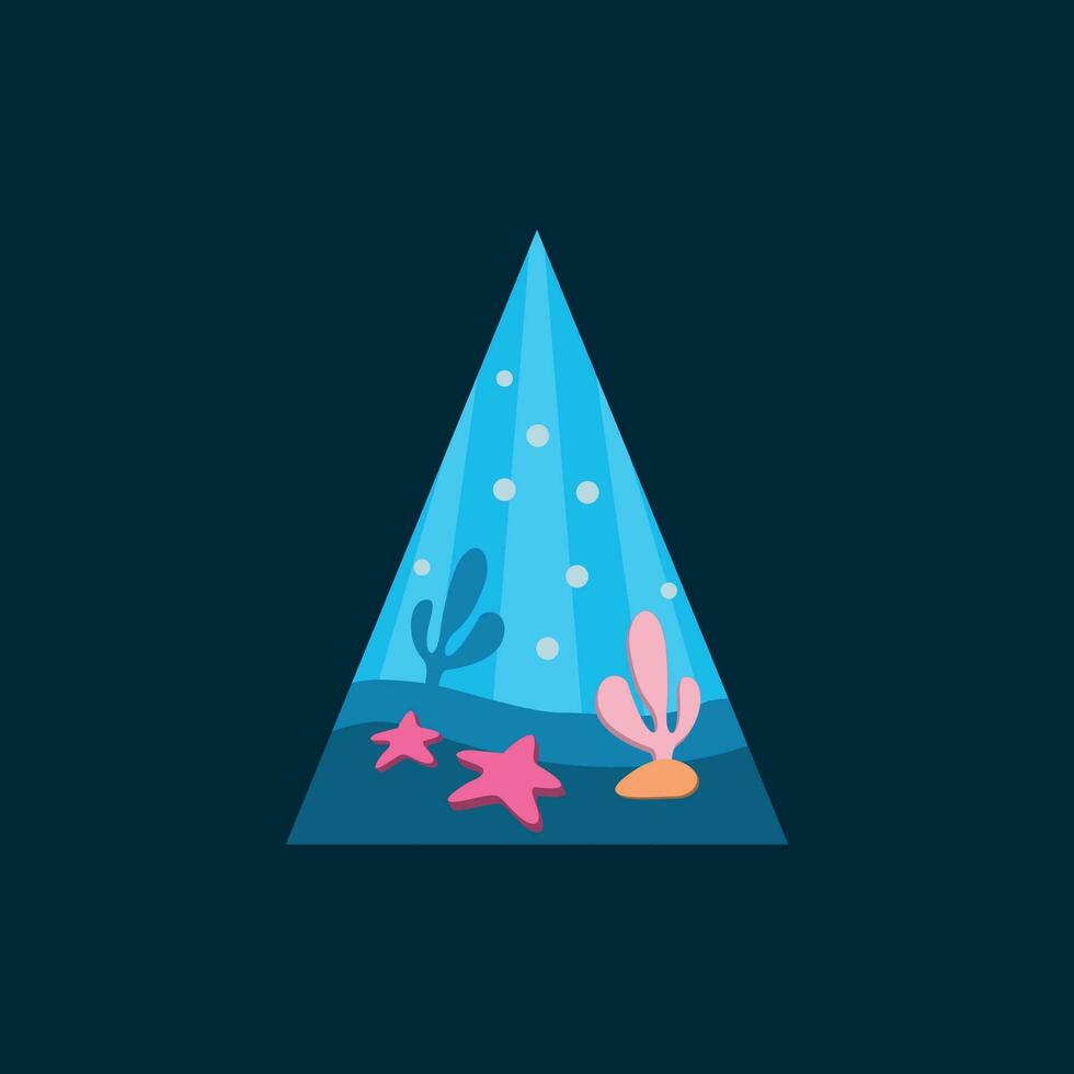 unter Wasser Leben mit Koralle Riffe auf Dreieck und Blau Hintergrund, Element Grafik Logo Design Vorlage vektor