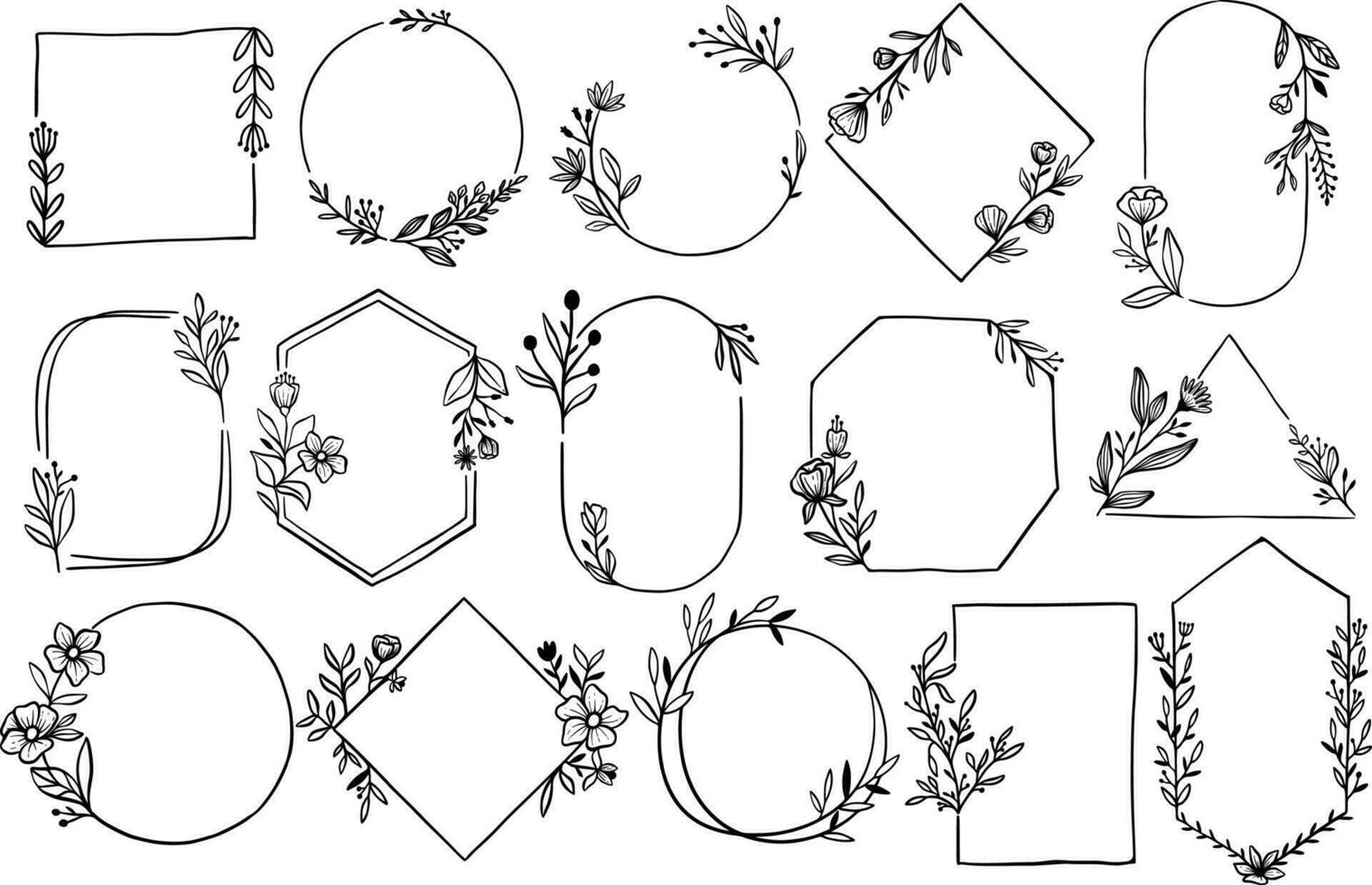 uppsättning samling estetisk blommig botanisk ramar linje konst illustration vektor