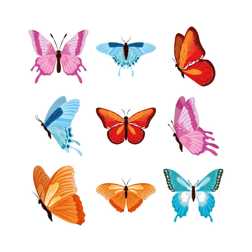 olika akvarellfjärilar vektor